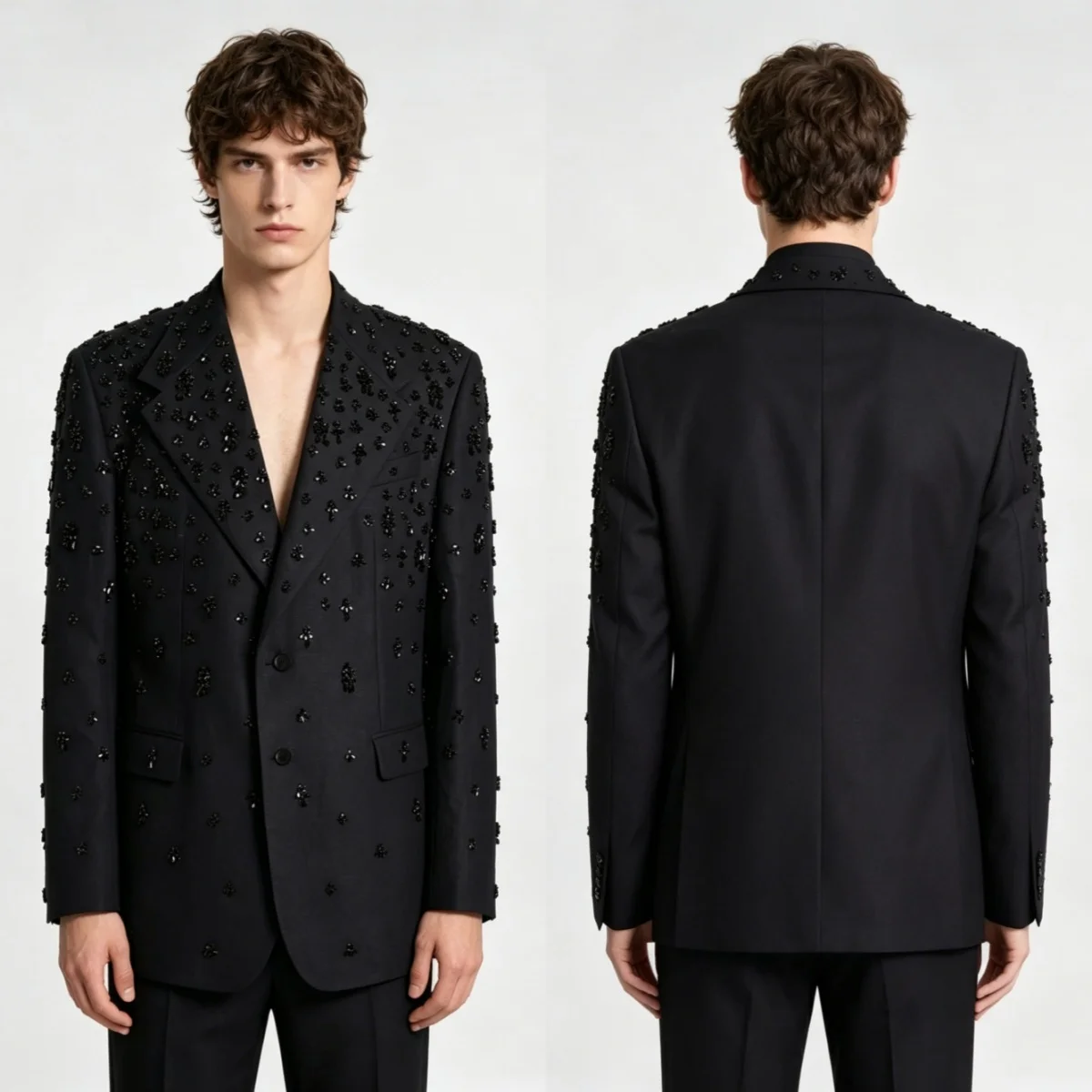 Fashion Beaded Wedding Tuxedos Notched Lapel 3 Pcs Slim Fit Men Suit Breathable Jacket Pant Groom Evening Blazers Customized