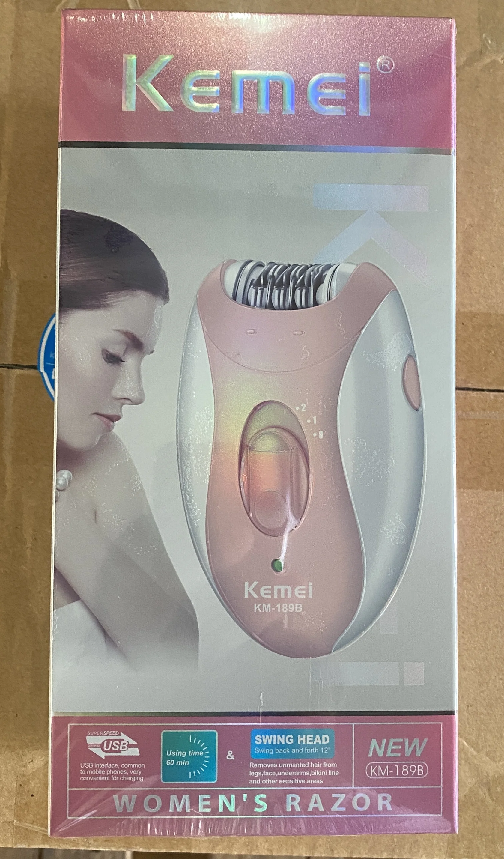 Kemei-女性用のポータブル電気脱毛器,充電式,防水,太陽電池,脚,ビキニエリア,脚,2つの速度,KM-189B