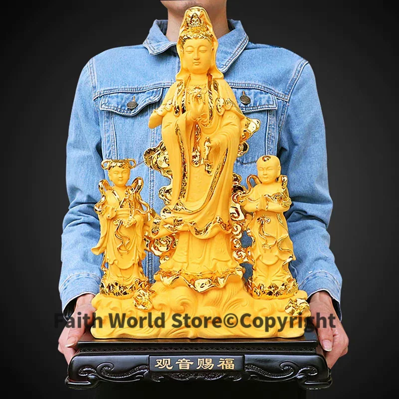 

Southeast Asia Buddhism HOME shop family Bless Safe healthy good luck Guanyin bodhisattva JIN TONG YU NV Buddha golden statue