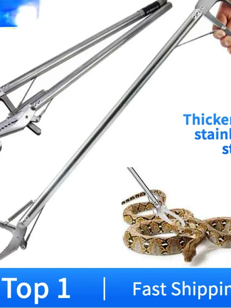 

1.5M Foldable Snake Catcher Tongs Multipurpose Stainless Steel Wide Jaw Reptile Grabber Stick Tool For Catching Handling Snakes