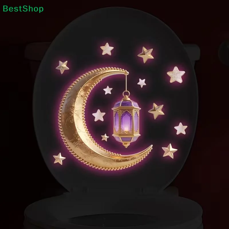 

Наклейка на унитаз «Полумесяц и фонарь» для Рамадана, светящаяся исламская мусульманская декоративная наклейка для ванной комнаты на Ид