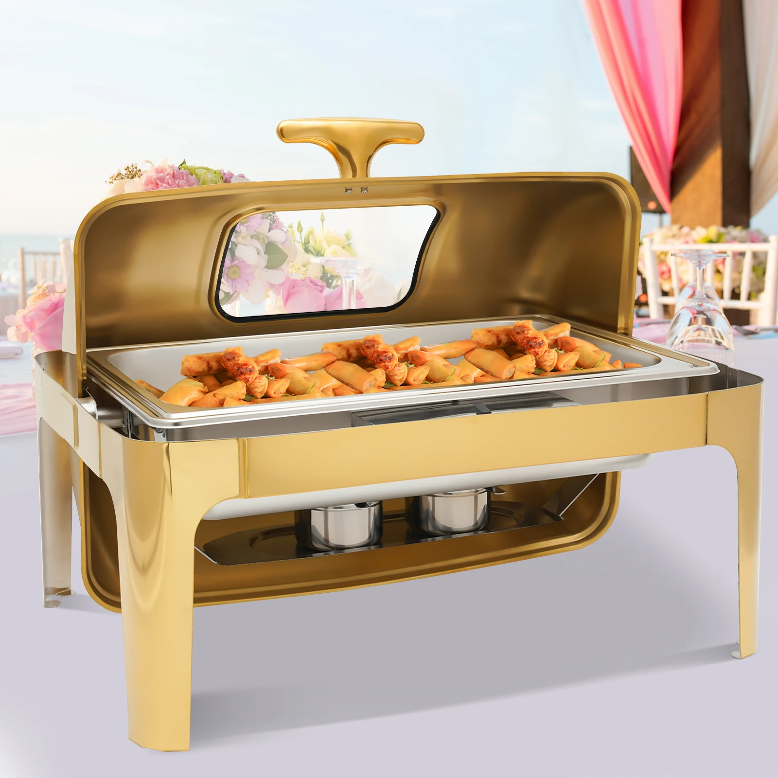 Countertop Chafing Dish Buffet Set Lunchbox Rectangular Stainless Steel Buffet Warmer with Thick Frame 9L 64*47.5*28.5cm