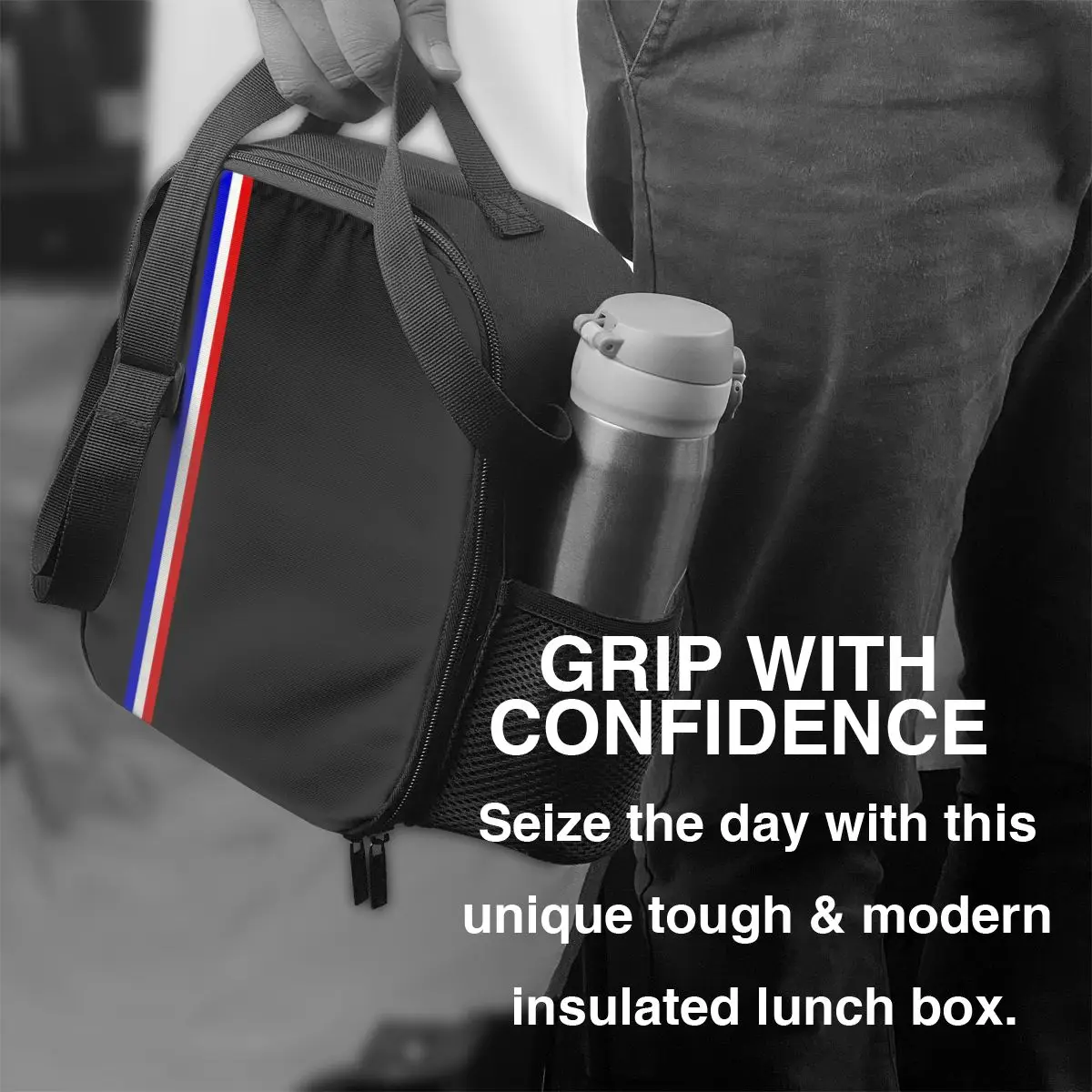 Borsa da pranzo isolata a strisce con bandiera francese per donna borsa da pranzo termica per frigorifero patriottico francia da viaggio per Picnic in ufficio