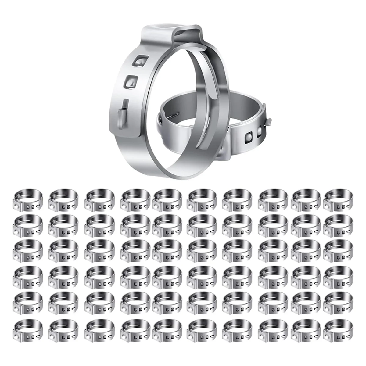 100PCS 1/2 Inch PEX Clamps, Stainless Steel Single Ear Hose Clamps for PEX Pipe Fitting Connections