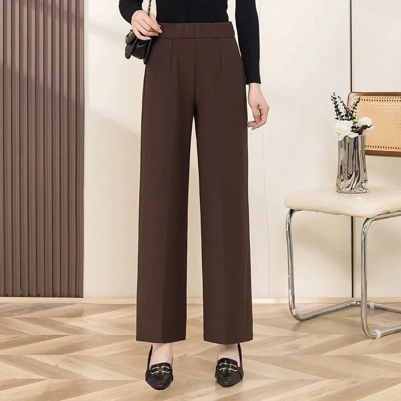 

Wide-leg 2025 Autumn New Elastic High Waist Pocket Fashionable Solid Color Casual Loose Straight Pants