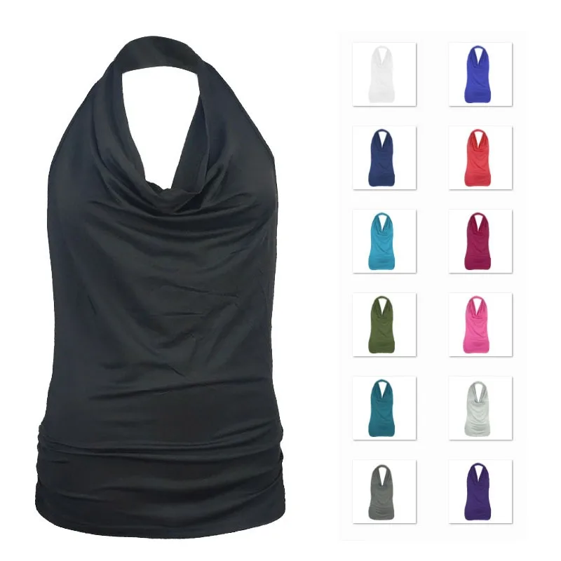 2026 Solid Sleeveless Draped Backless Vest Top Women Sexy Casual Summer New