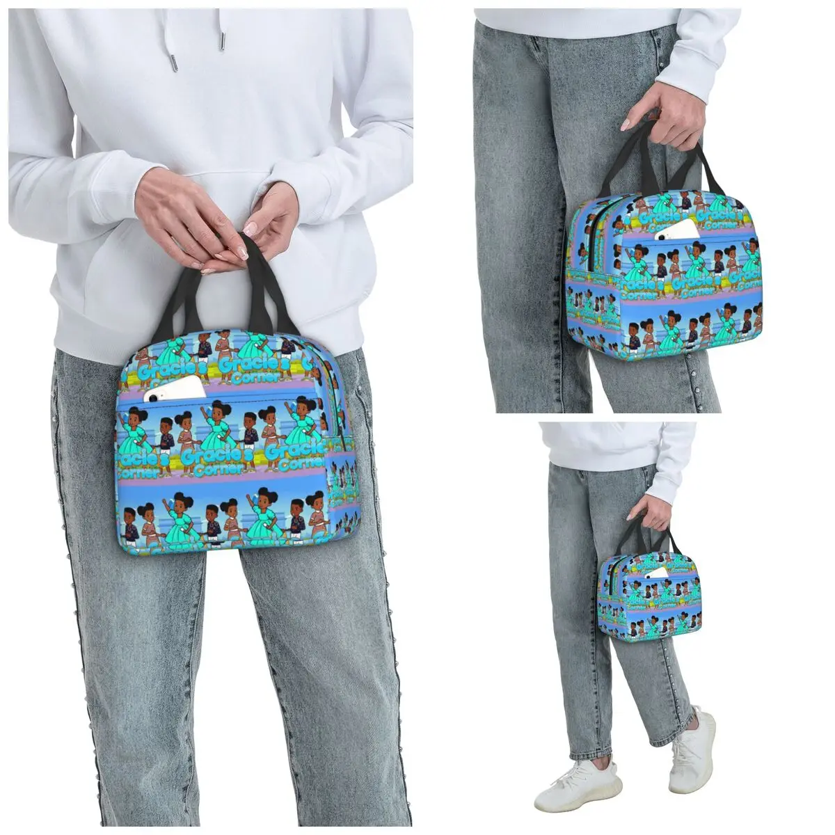 Gracies Family Corner Cute Phonic's Song Insulated Lunch Bag for Women Office Cooler Thermal Food Box Tote Portable