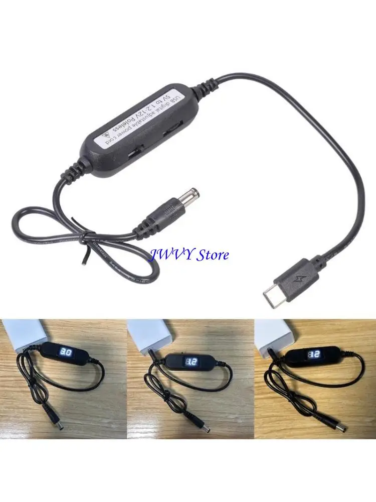 573A USBC 5V Step Up Converters to 1.2V-12V 5.5x2.1mm Power Supply Cable w/3 Connectors