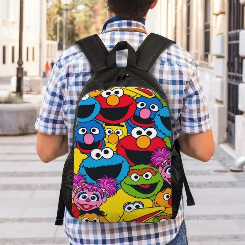 Sac à dos personnalisé Sesames Street Cookie Monster pour hommes et femmes, cartable à la mode pour l'école, le collège, Happy Elmo Bags