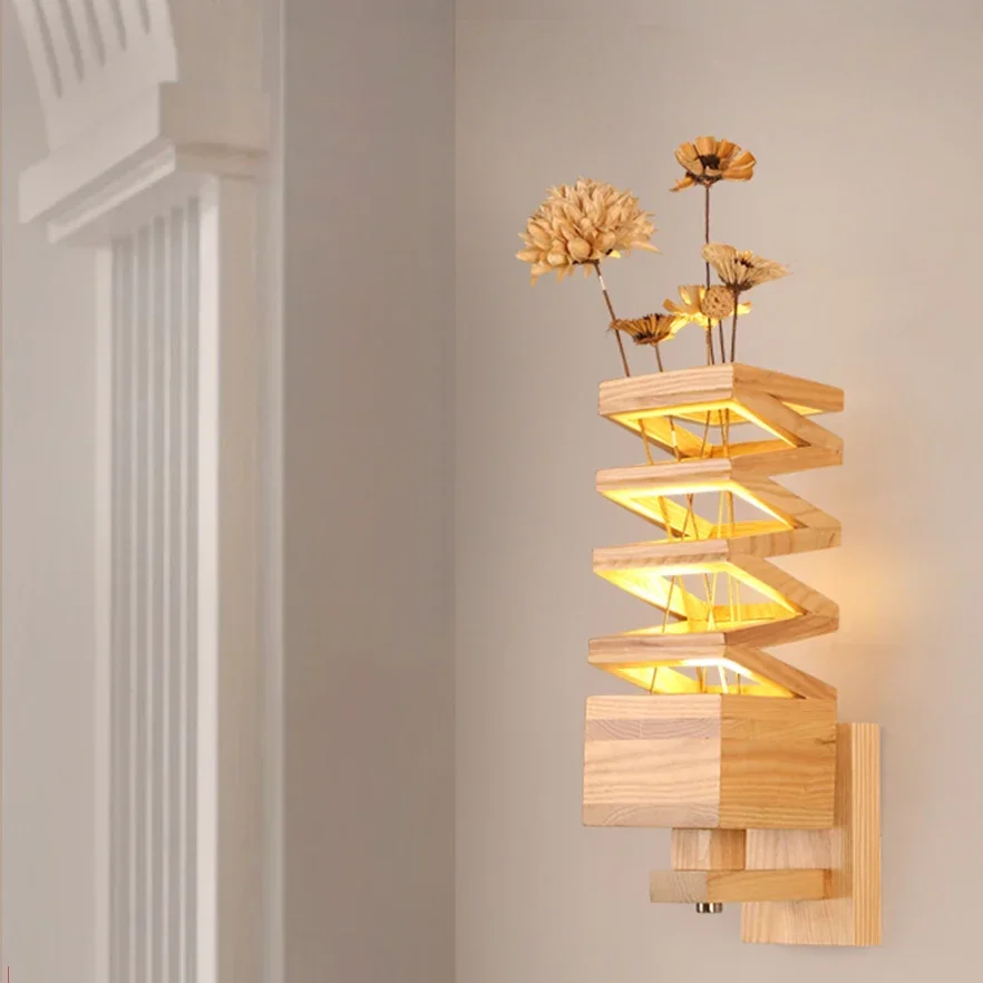 Nordic  Chinese Wooden  LED  Wall Lamp Wall Light Indoor Lighting Wall Sconces For  Bar  Cafe Study Corridor Bedroom