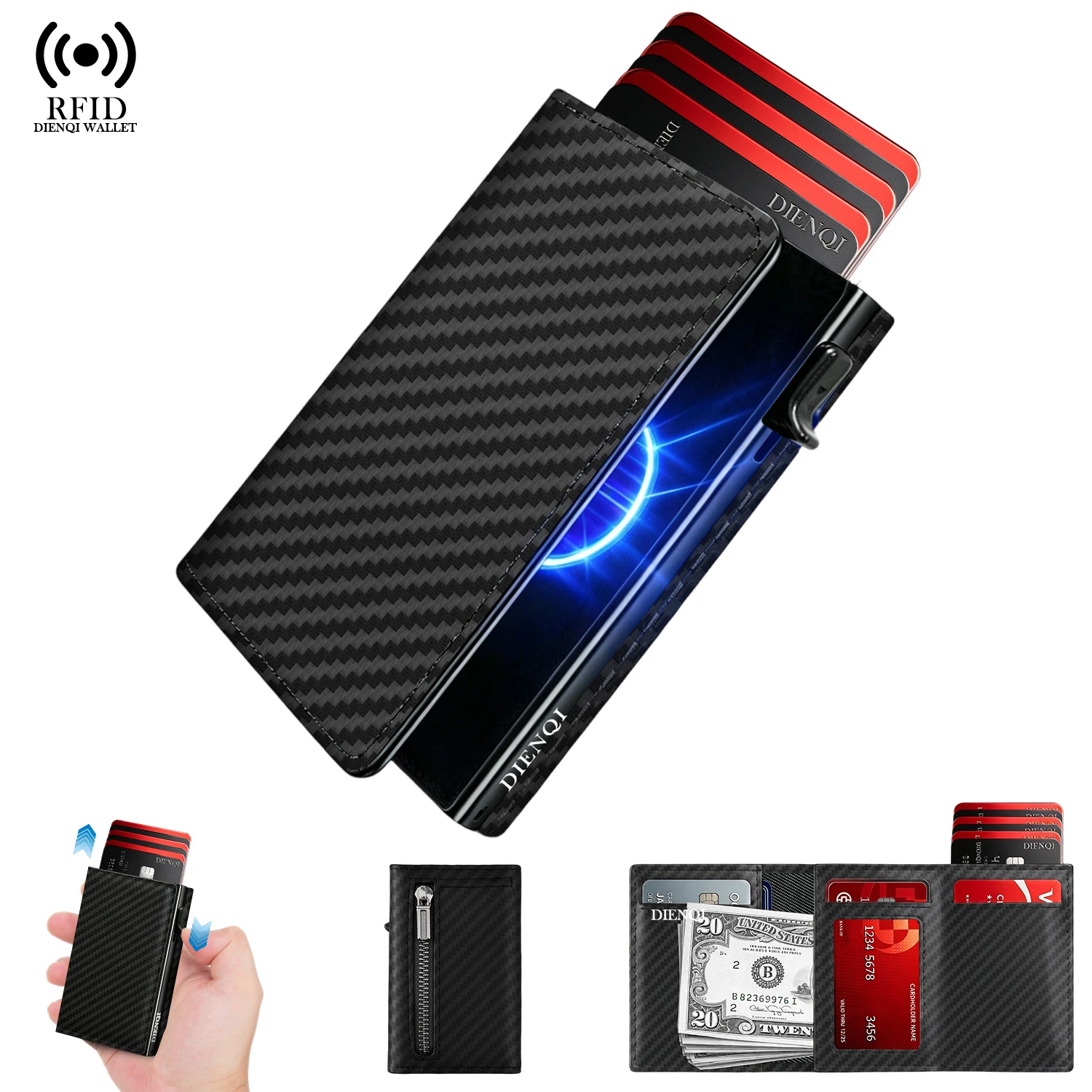 Magnetic Rfid Business Credit Card Holder Men Wallet Carbon Fiber Slim Thin Coin Purse Money Bag Visit Cardholder Case Storage