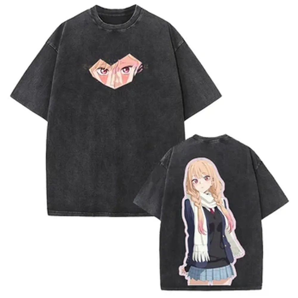 Harajuku Anime My Dress-Up Darling T-shirt Marin Fashion Washed T Shirt Men Women Clothing Summer Short Sleeve Cotton Tees Tops