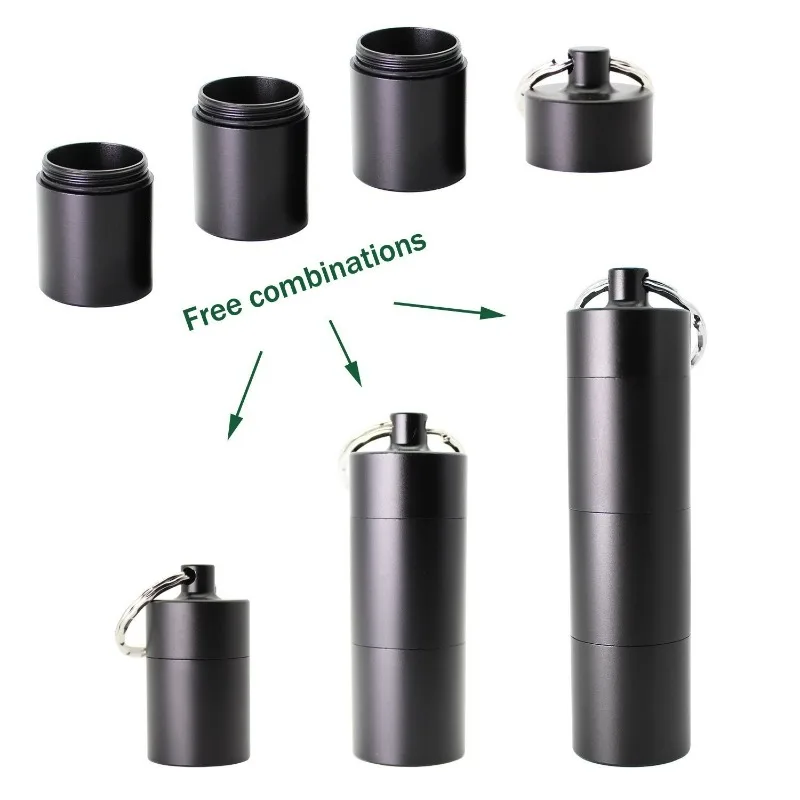 1PC Portable Aluminum Survival Waterproof Pill Box Container Medicine Storage Case First-Aid Bottle With Key Ring Travel Kits