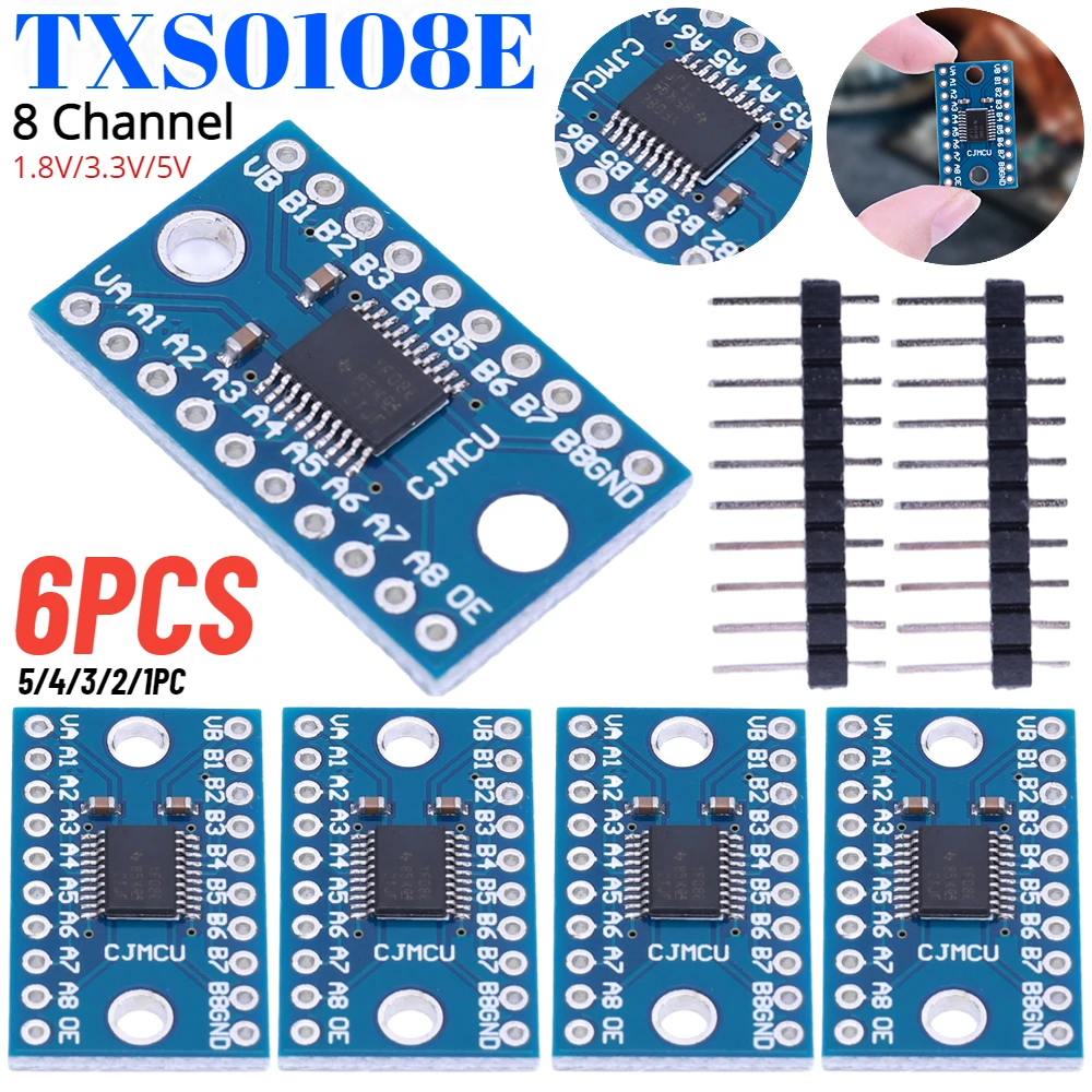 1-6PCS TXS0108E 8 Channel Logic Level 3.3V 5V Bi-directional Mutual Convert Module High Speed for Arduino