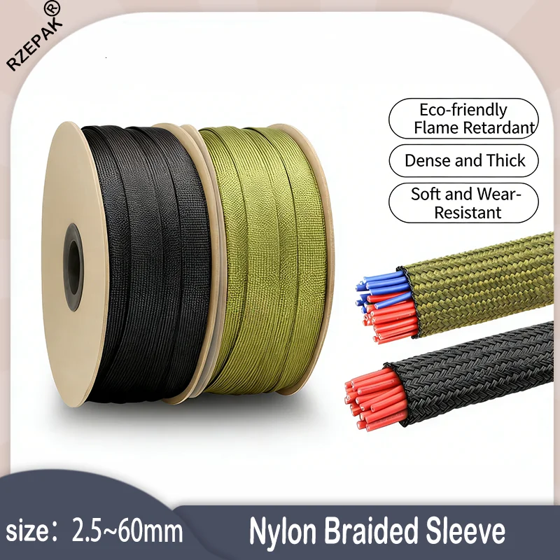 

2/5/10m Polyamide Cable Sleeve High Density Braided - 2.5-30mm Soft Insulation Wire Guard for Home/Car Wiring