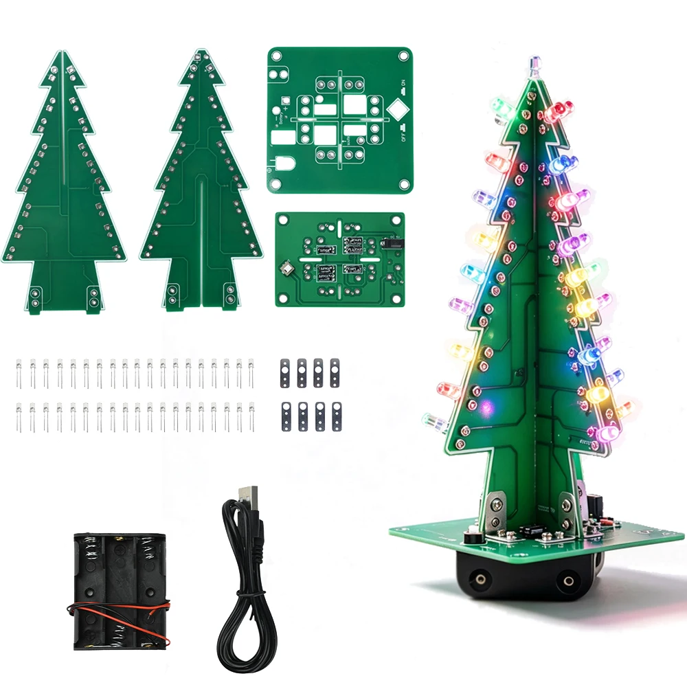 DIY 3D Christmas Tree Soldering Practice Electronic Science Assemble Kit Set Mini LED Flashing Christmas Tree DIY Kit DC 5V