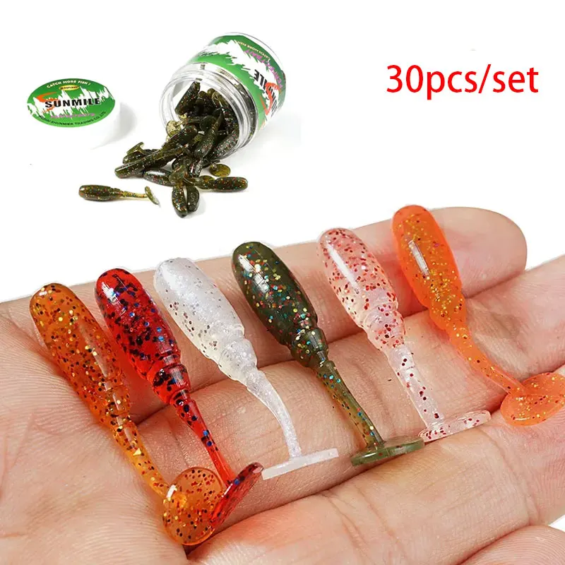 

30pcs Fishing Lures Soft Trout Lure Silicone Bait Wobbler Swimbait T-tail Pesca Artificial Worm Baits Tanta 40mm 1g for Trout