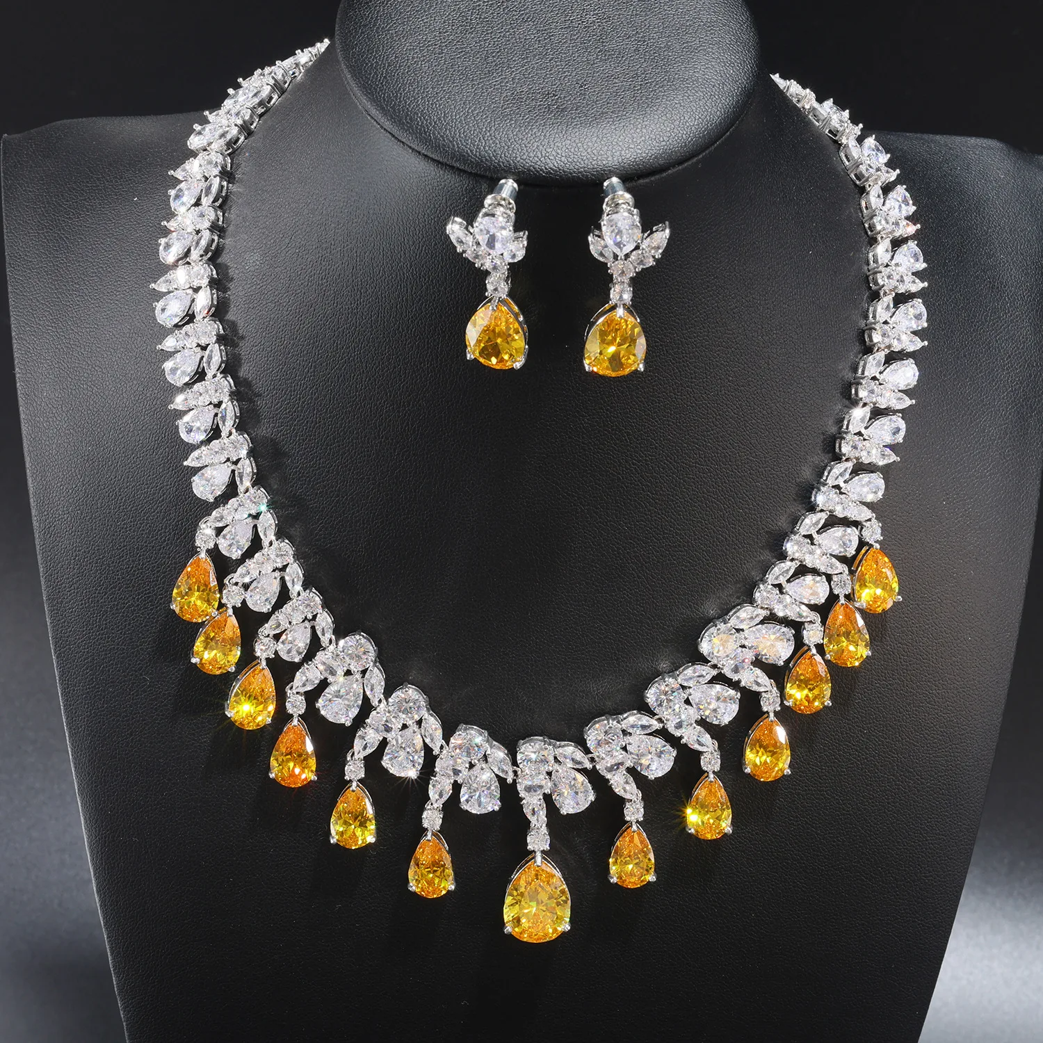 

HIBRIDE European and American Style Shining Summer Yellow Jewelry Necklace Earring Set Women's Holiday Wedding Daily Gift 1139