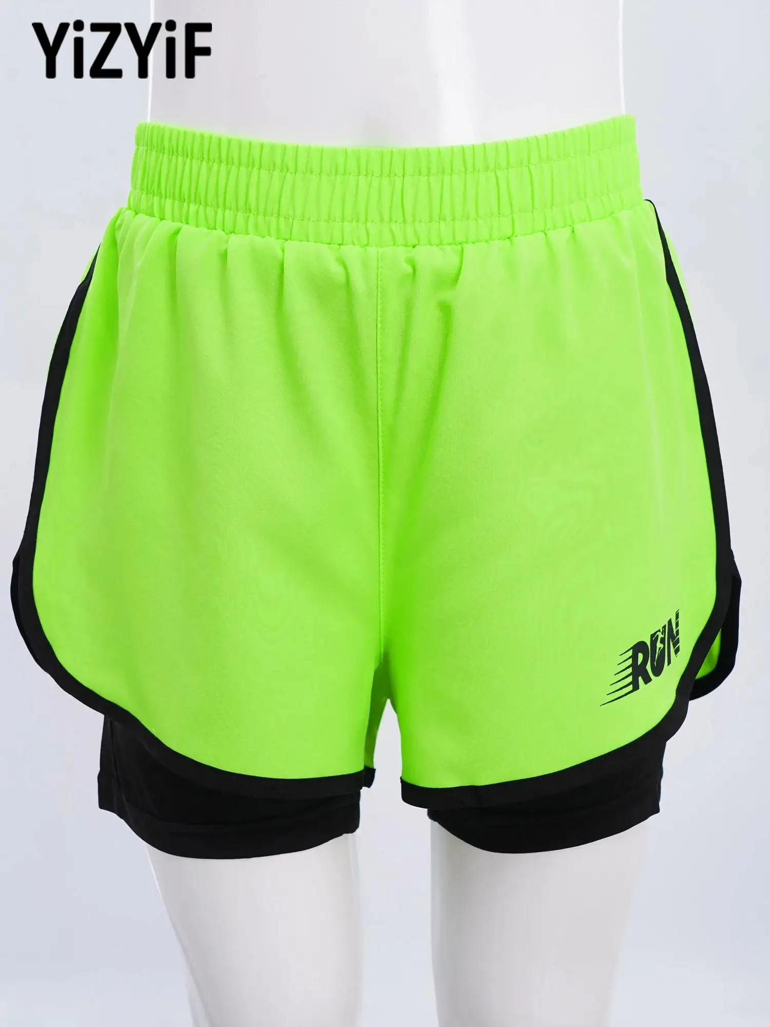 

Kids Boys Quick Dry Active Shorts Double Layer Contrast Design Elastic Waist Athletic Bottoms for Outdoor Sports Running Cycling