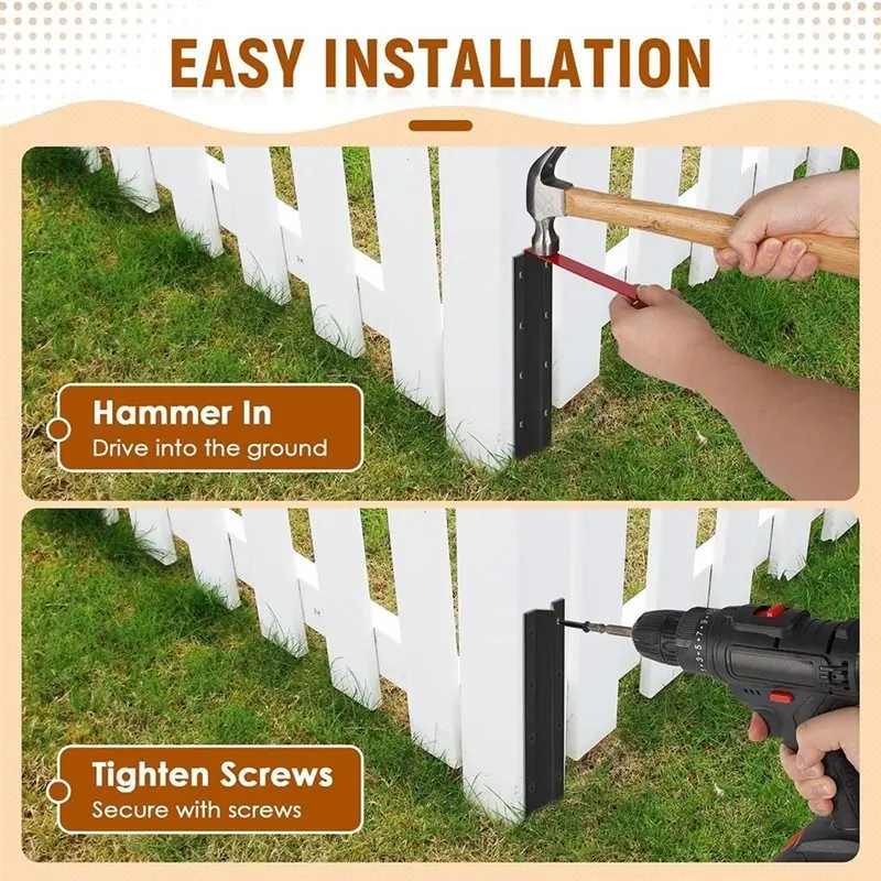 A02F-Fence Post Repair Kit Steel Stakes With Installation Tool And Screws For Wooden Fence Support Column Black