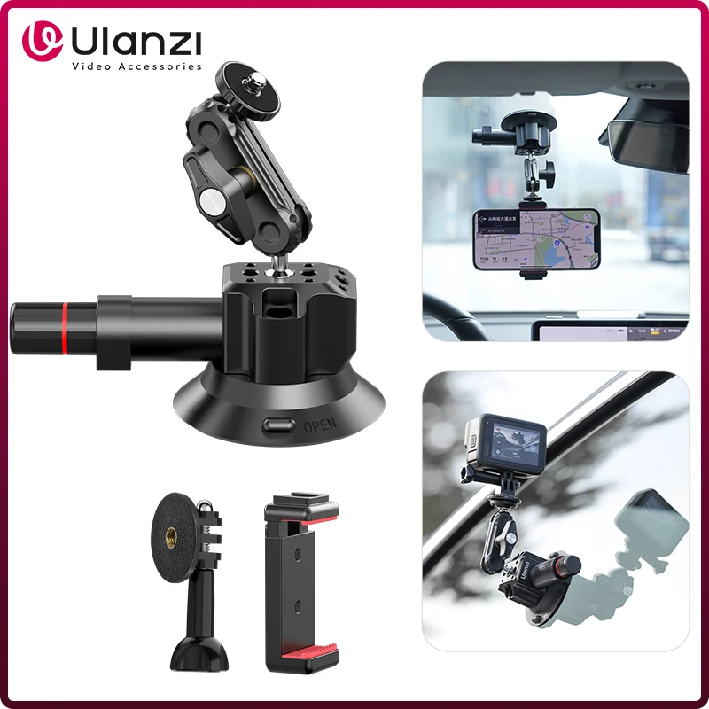 Ulanzi Car Phone Action Camera Holder Hand Pump Suction Cup 360° Adjustable 1/4