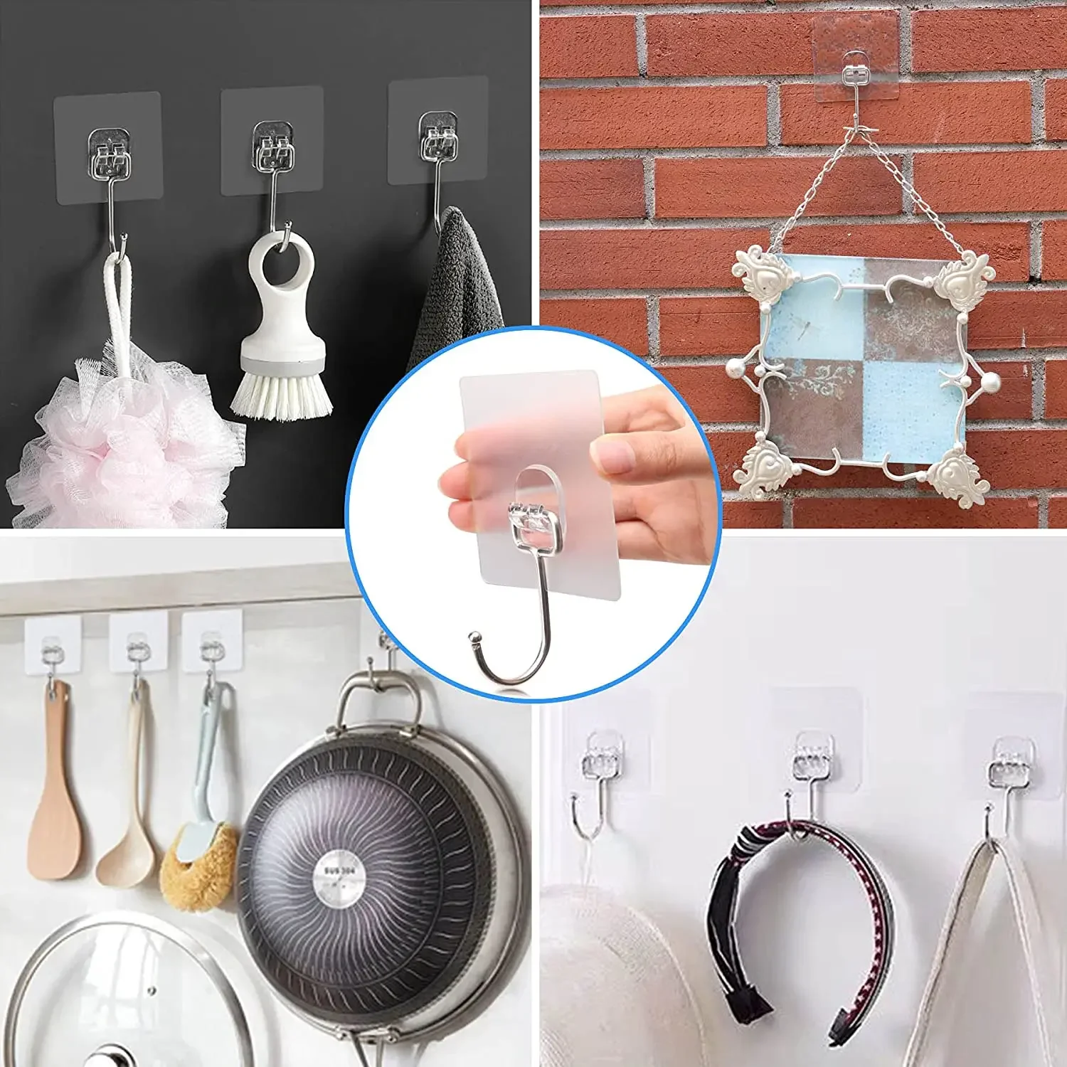 Large Wall Hooks Transparent Self Adhesive Wall Hook Hangers Heavy Duty Waterproof Door Hangers Hook for Bathroom Kitchen