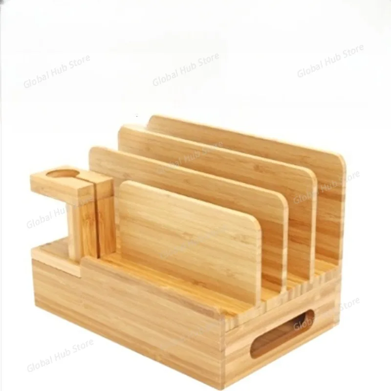 2-in-1 Bamboo Desktop Stand - Universal Holder for Smart Watches, Phones & Tablets Bedside Table Desktop Organizer Storage