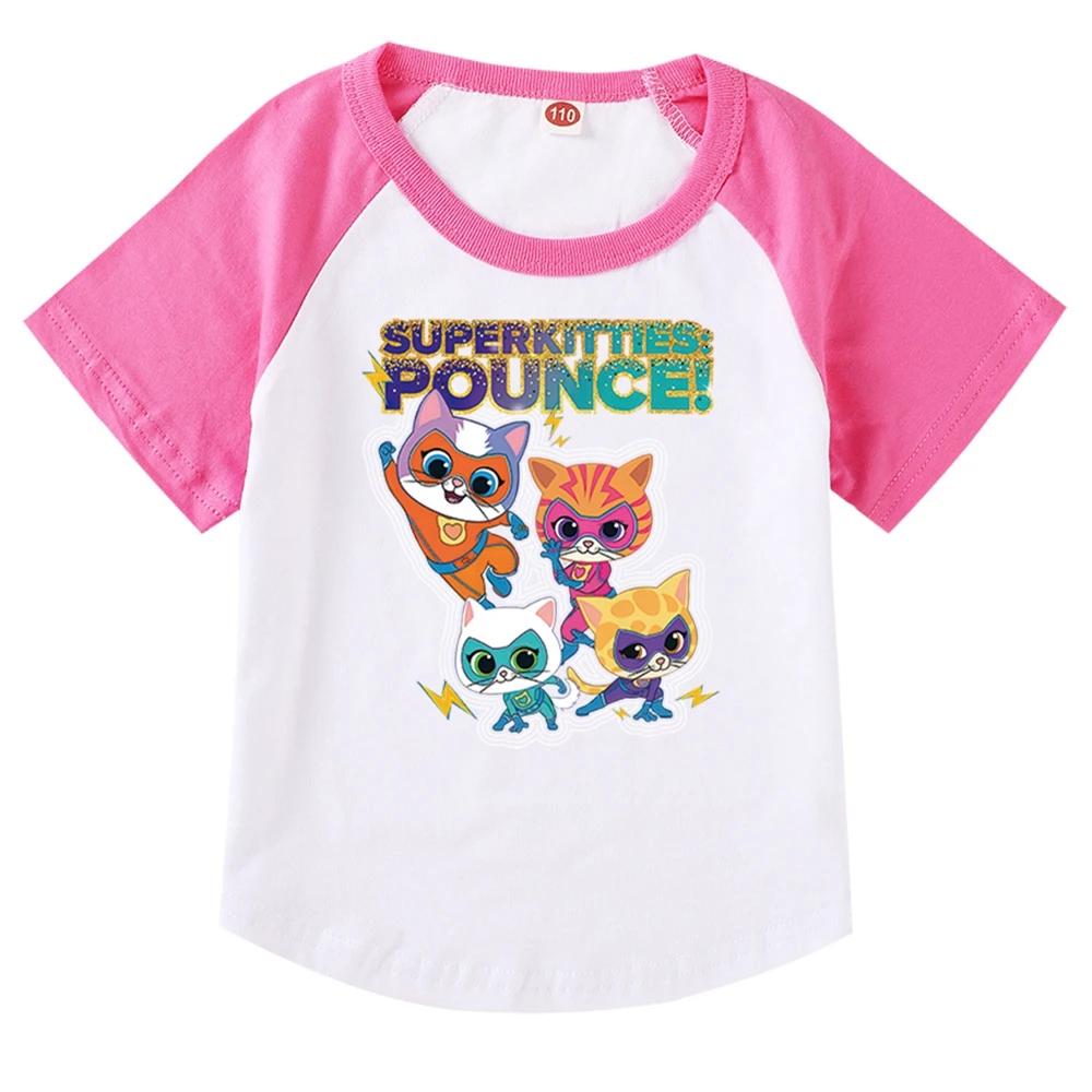 

New Super Cat Costume Kids SuperKitties T Shirt Baby Girls Summer Clothes Toddler Boys Cotton Tshirt Children Short Sleeve Tops