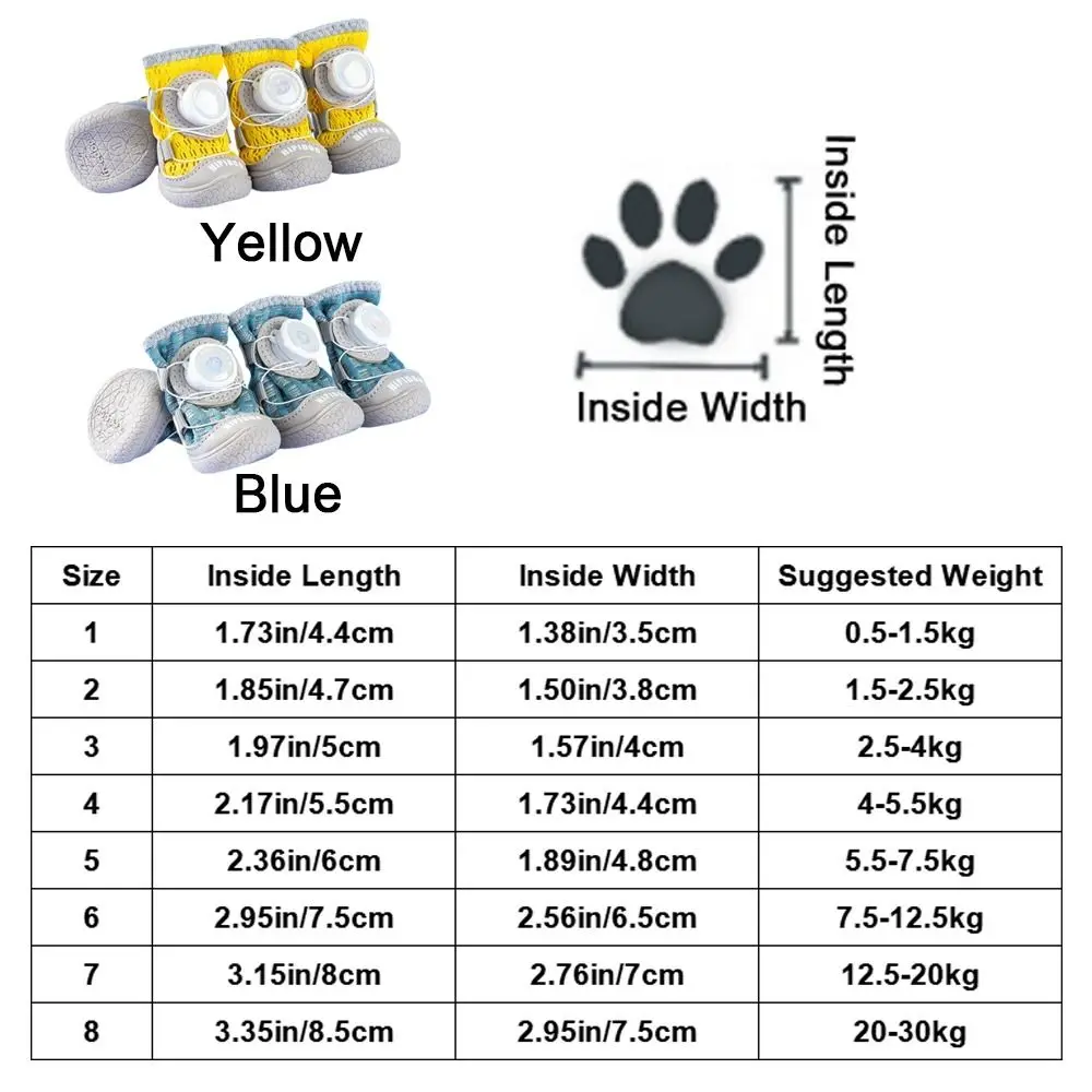 4Pcs/Set Fashion Breathable Button Dog Shoes Reflective Anti-slip Dogs Mesh Shoes Comfortable Soft Sole Dog Footwear Outdoor
