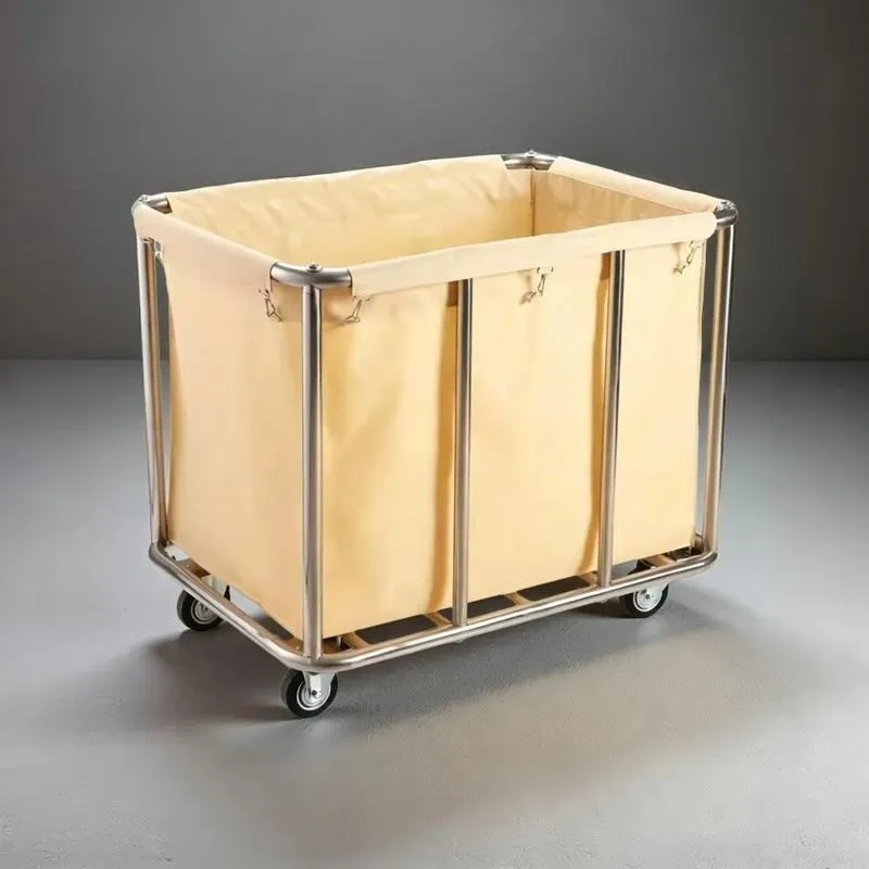 Stainless Steel Hotel Linen Cart Laundry Truck Commercial Housekeeping Service Trolley with Silent Universal Wheels