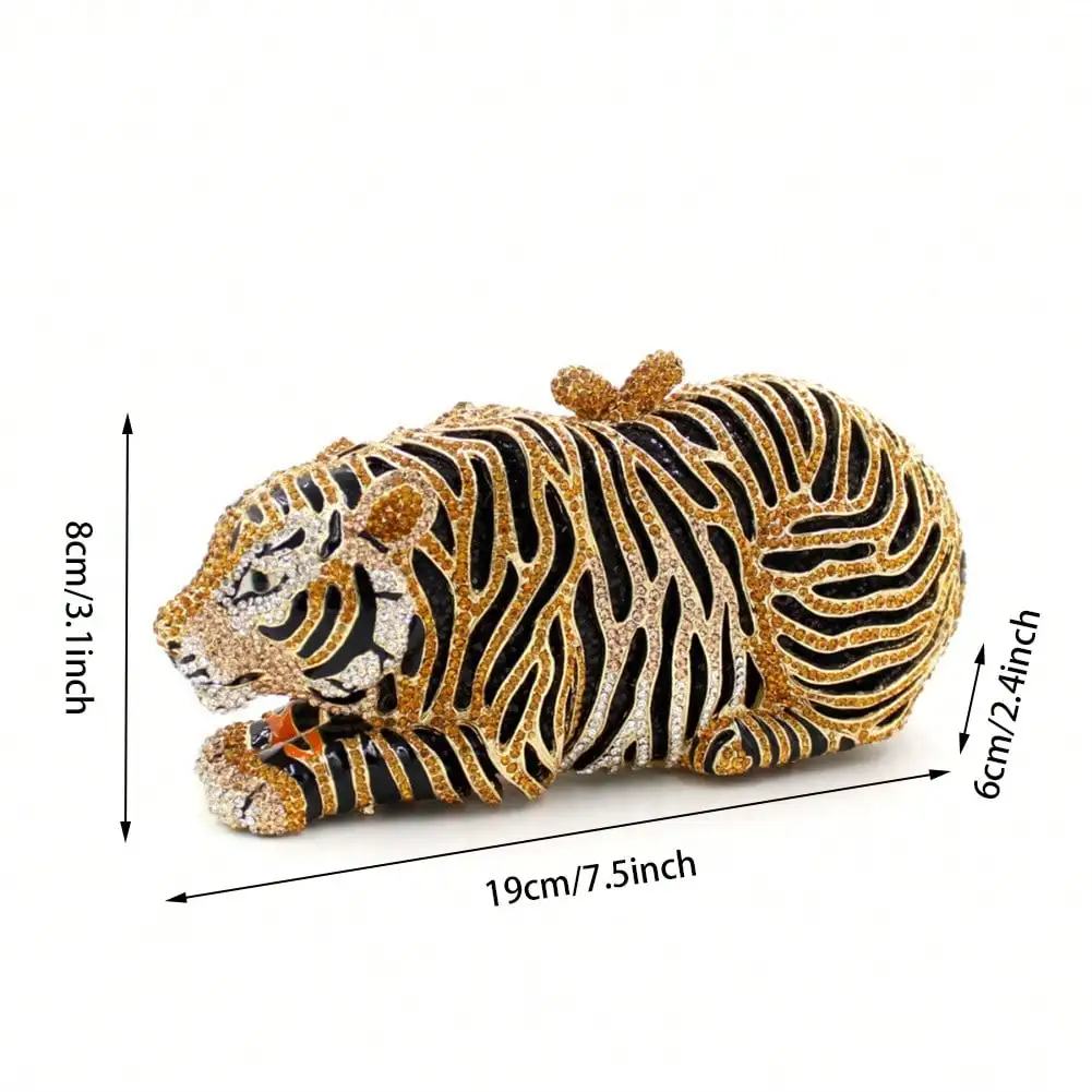 Women Cute Tiger Shaped Evening Clutch Sparkling Rhinestones Handbag Prom Party Purse