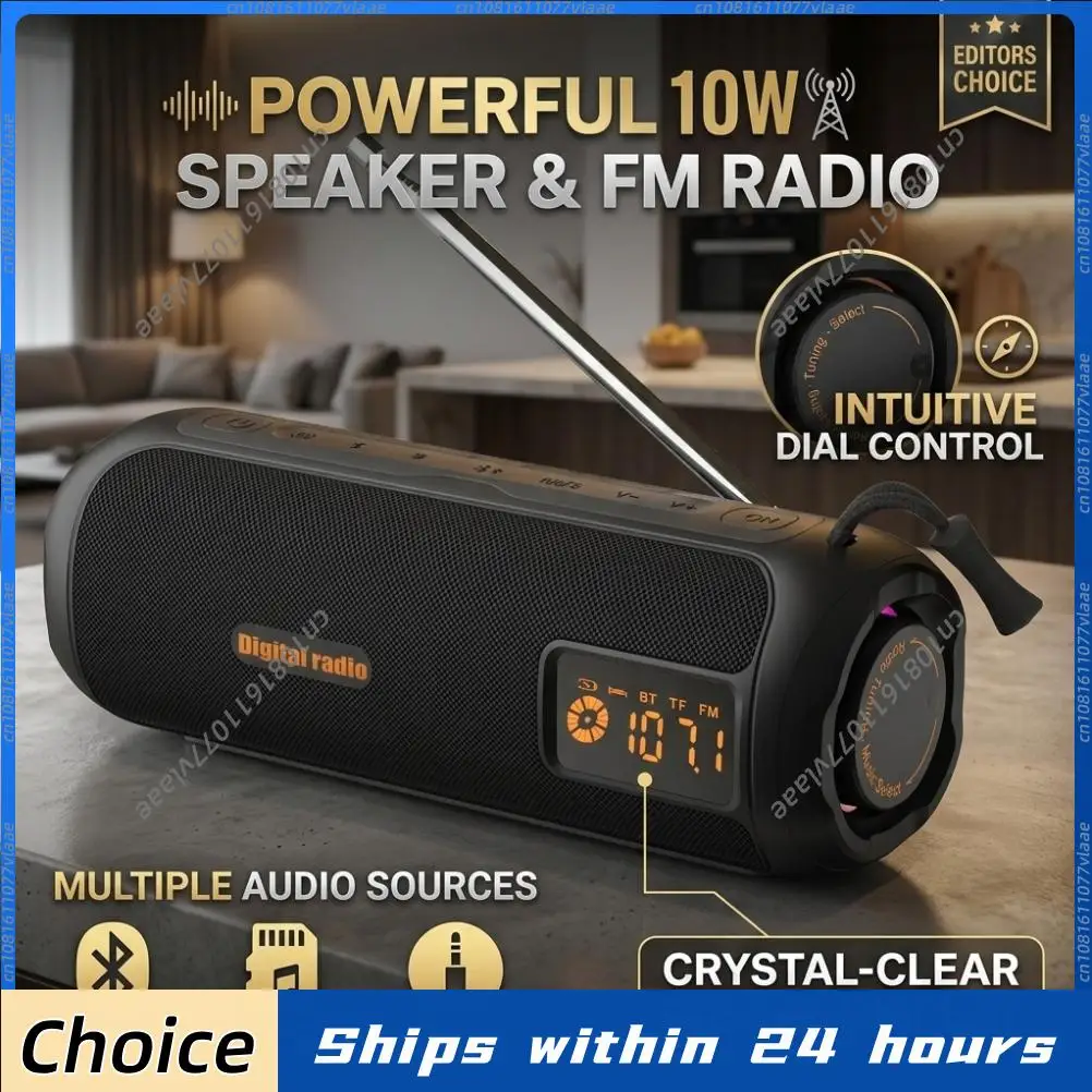 

Portable Bluetooth Speaker FM Radio with Manual Tuning Knob 10W High Power Subwoofer Support TF Card Music Player for Outdoor