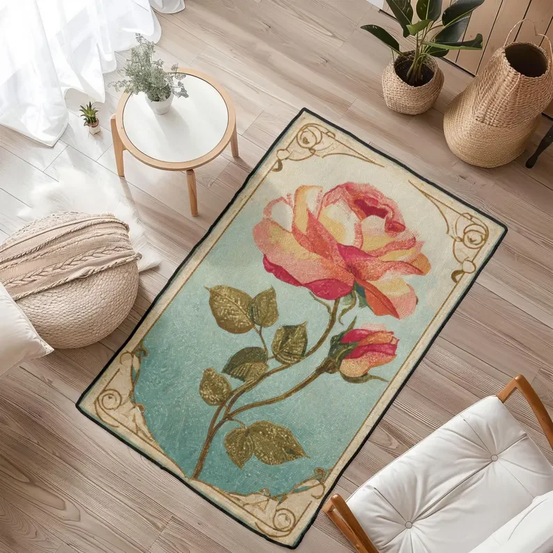 Pflanze Blume Teppich Rose Pfingstrose Schildkröte Zurück Bambus Muster Teppich Indoor Outdoor Matte Eingang Schlafzimmer Wohnzimmer Dekorative Matte