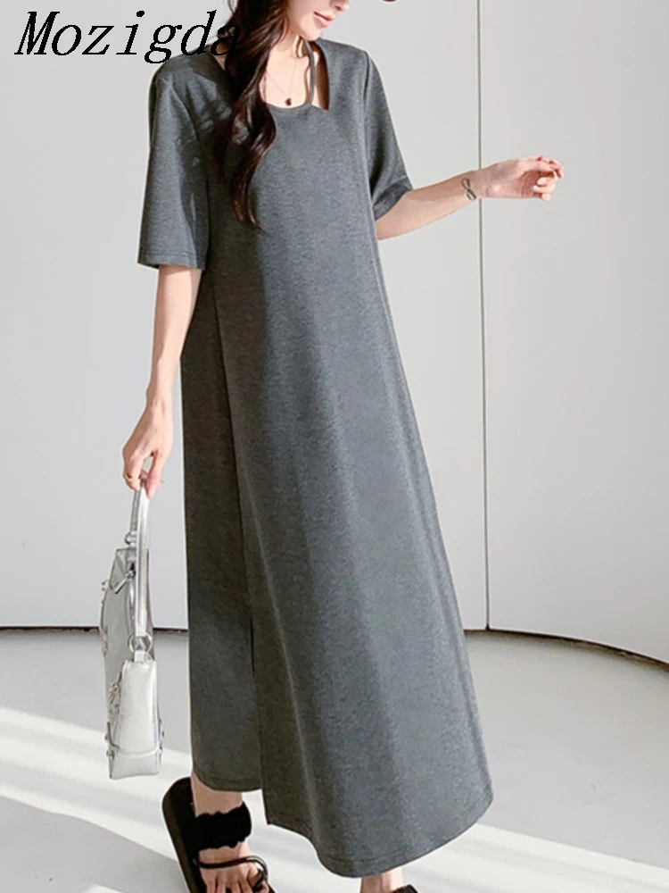 Summer Oversize Solid Loose T Shirt Dress Women Korean Loose V-Neck Short Sleeve Casual Straight Ladies Dresses Female Vestidos