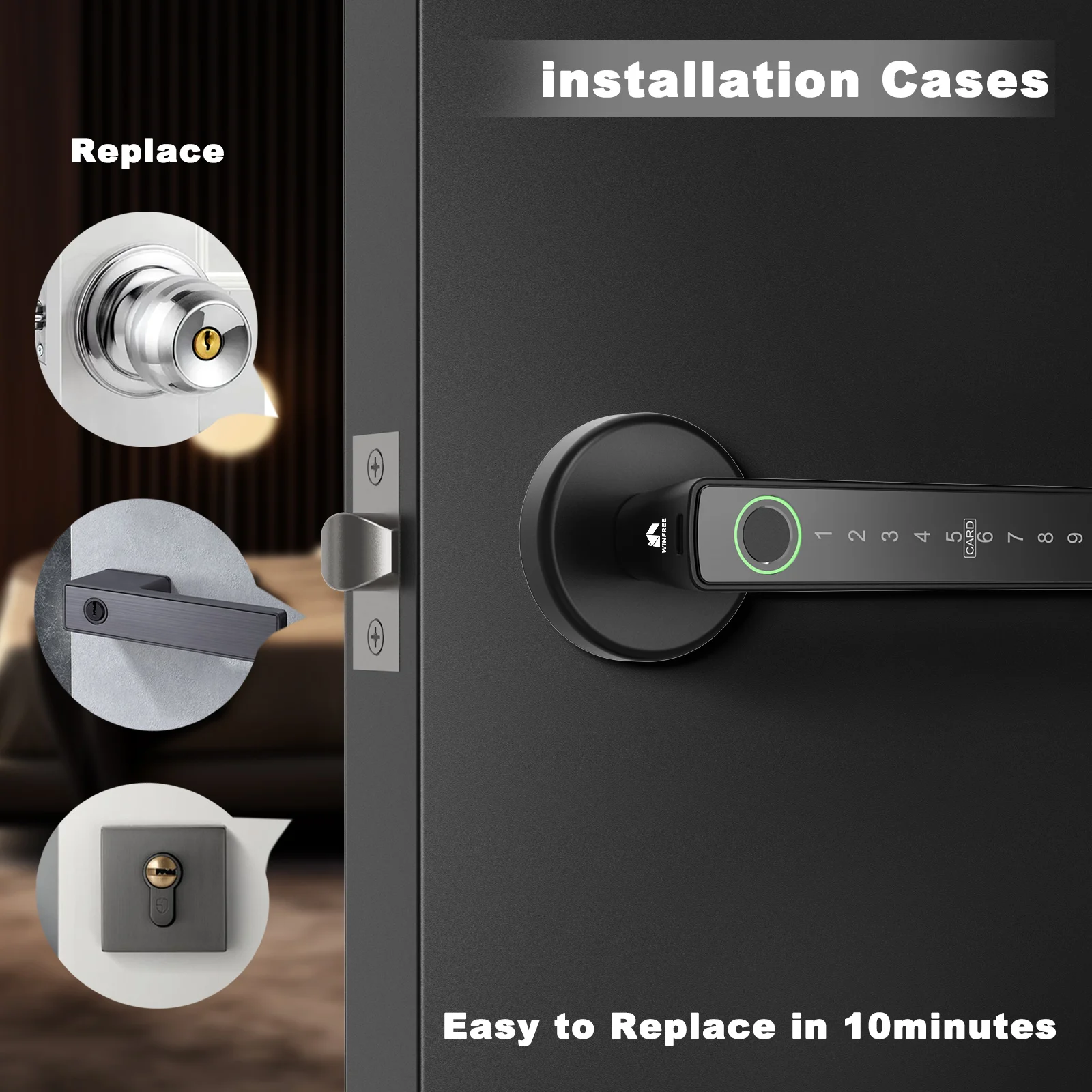 WINFREE Fingerprint Smart Door Lock Keyless Entry Tuya Bluetooth Work with Alexa and Google Assistant Smart Lock