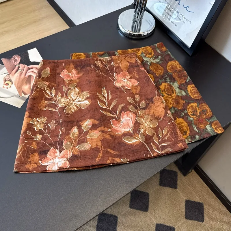 

Autumn New Printed Skirts For Women High Waist Retro Rose Pattern French Fashion Elegant Chic Female A-line Slim Skirts