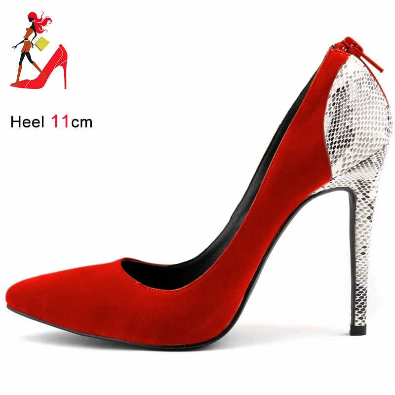 

Spring and Autumn Women's Pumps Chic Banquet Party Dress Shoe Red Faux Suede Work Shoes Lady Large Size Pointed Toe High Heels