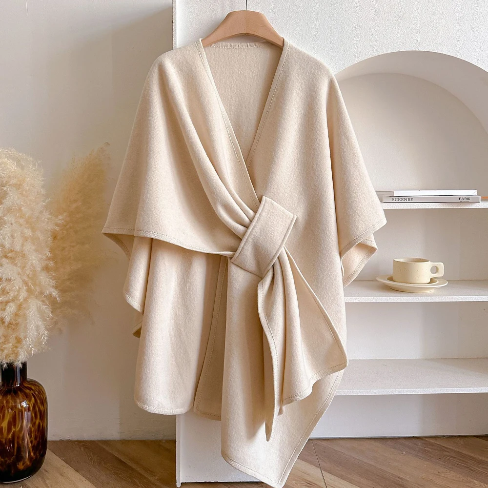 Vrouwen Poncho Winter Warme Sjaal Dubbelzijdig Designer Verdikking Deken Luxe Sjaal Vrouwelijke Mantel Kasjmier Pashmina Cape Stole