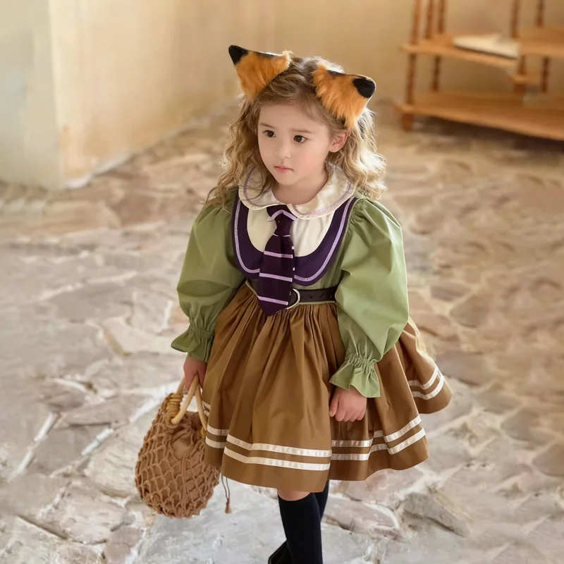 فستان تنكري للأداء بطابع الثعلب للفتيات مع أحزمة وإكسسوارات ربطة عنق للأطفال ملابس للحفلات الراقصة وهدايا حفلات أعياد الميلاد الليلية