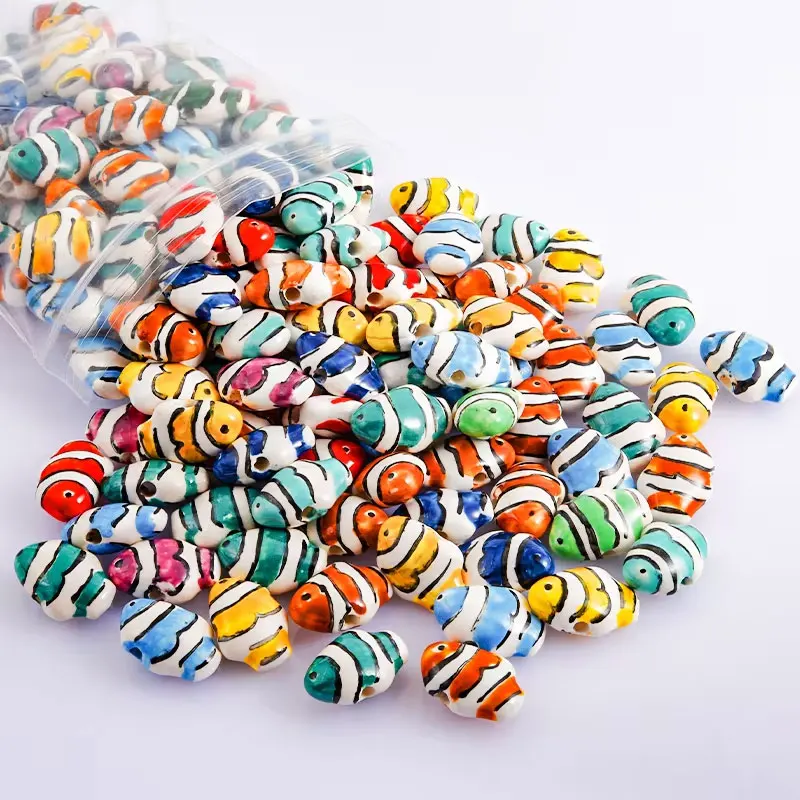 15-25pcs/lot Clown Fish Enamel Beads Colorful Loose Spaced Beads Jewelry Making Cute Animal Ceramic Beads Diy Bracelet Necklace