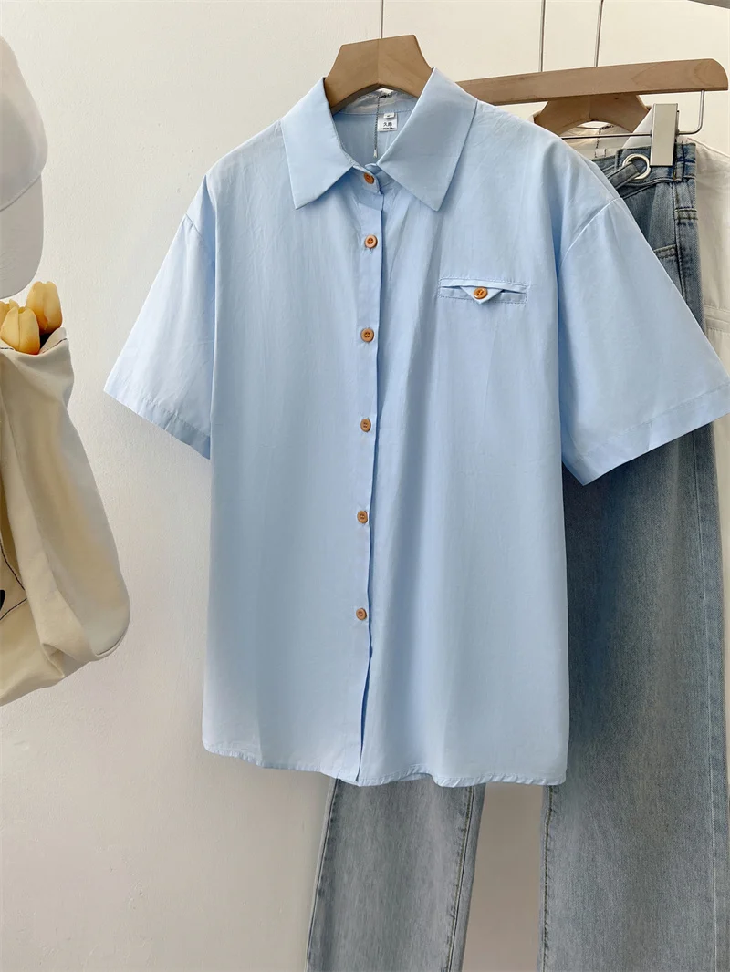 

Pure Cotton ort Sve irt Women's Loose Casual Summer New Sle Korean Version Simple Design Small Size Women's Top