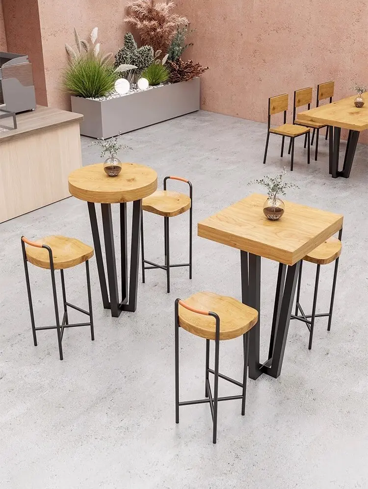 Sedie da bar moderne e semplici per il tempo libero in legno massello, sedie da pranzo per famiglie nordiche, sedie da reception, sgabelli alti per caffè e tè al latte