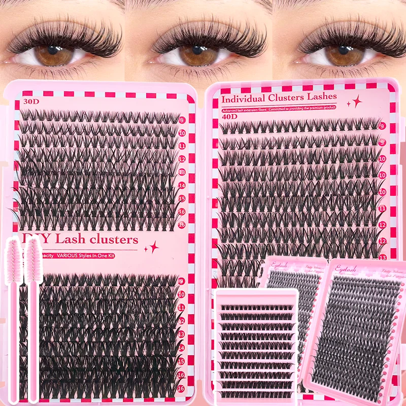 Wimpernverlängerungs-Set 30D 40D 50D D-Curl Cluster-Wimpern Gemischte Natürliche & Voluminöse Stile Wiederverwendbar Anfängerfreundlich für den Täglichen Gebrauch