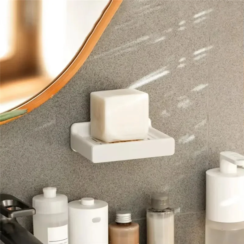 WORTHOWN-Wall-Mounted Soap Dish Holder,Punch-Free, Self-Adhesive,Double-Layer With Detachable Drawer,Drain Dispenser For Bathroo