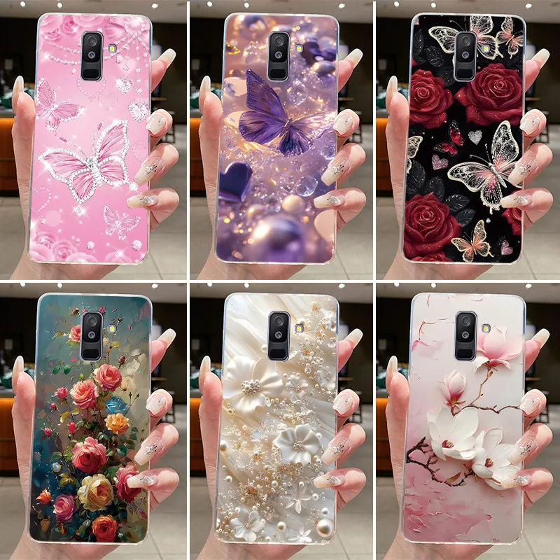 For Samsung A6+ A6 2018 SM-A605G A600F Back Cover For Samsung Galaxy A6 Plus 2018 Case Clear Fashion Butterfly Flower Phone Case