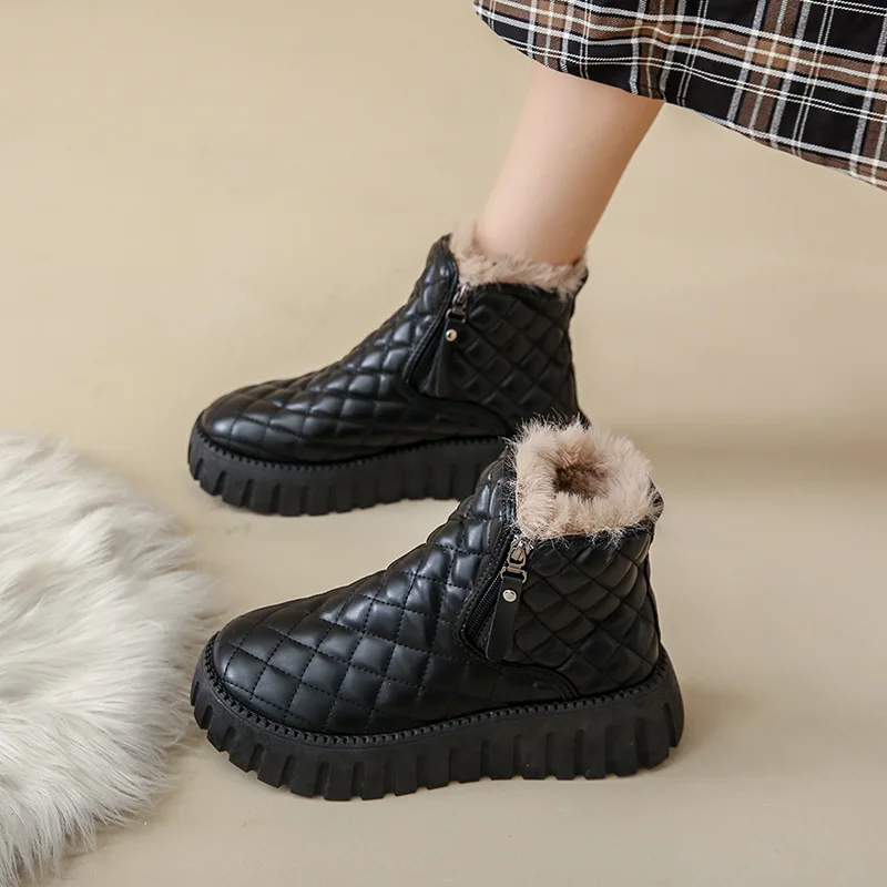 Female High-top Snow Boots Winter Korean Style Warm Casual Flats Thick Bottom Side Zip Cotton Shoes Botas Plataforma Mujer