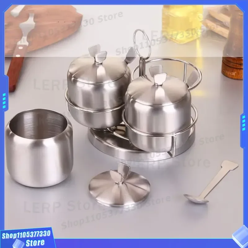 201 Stainless Steel Spice Jar Set with Spoon Kitchen Seasoning Bottle Container for Salt Pepper Medicine Storage Organizer
