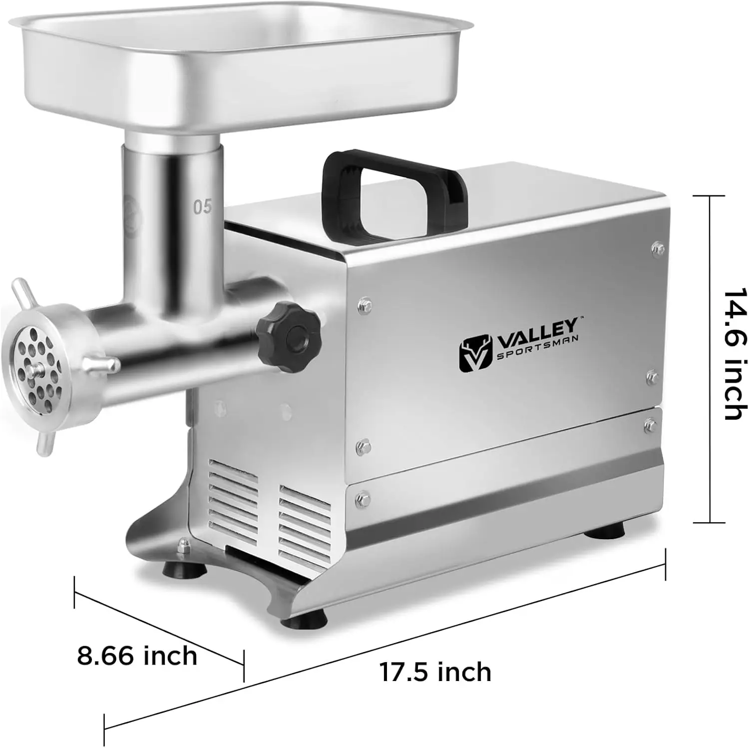 Steel Meat Grinder, 0.4 HP 300W, Mirror Polishing, Heavy Duty, Sausage Stuffer with 4.5mm/10mm Grinding Plates, Sausage Tubes &