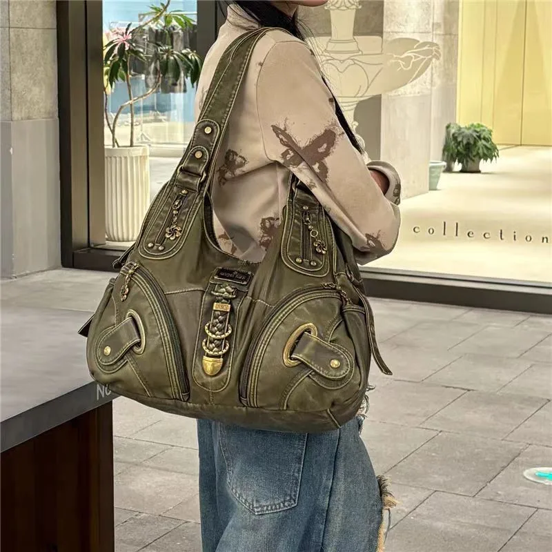 JIAERDI Vintage Brown Y2k Handbag Women Retro Subculture Leather Large Capacity Shoulder Bags Ladies Harajuku Aesthetic Tote Bag