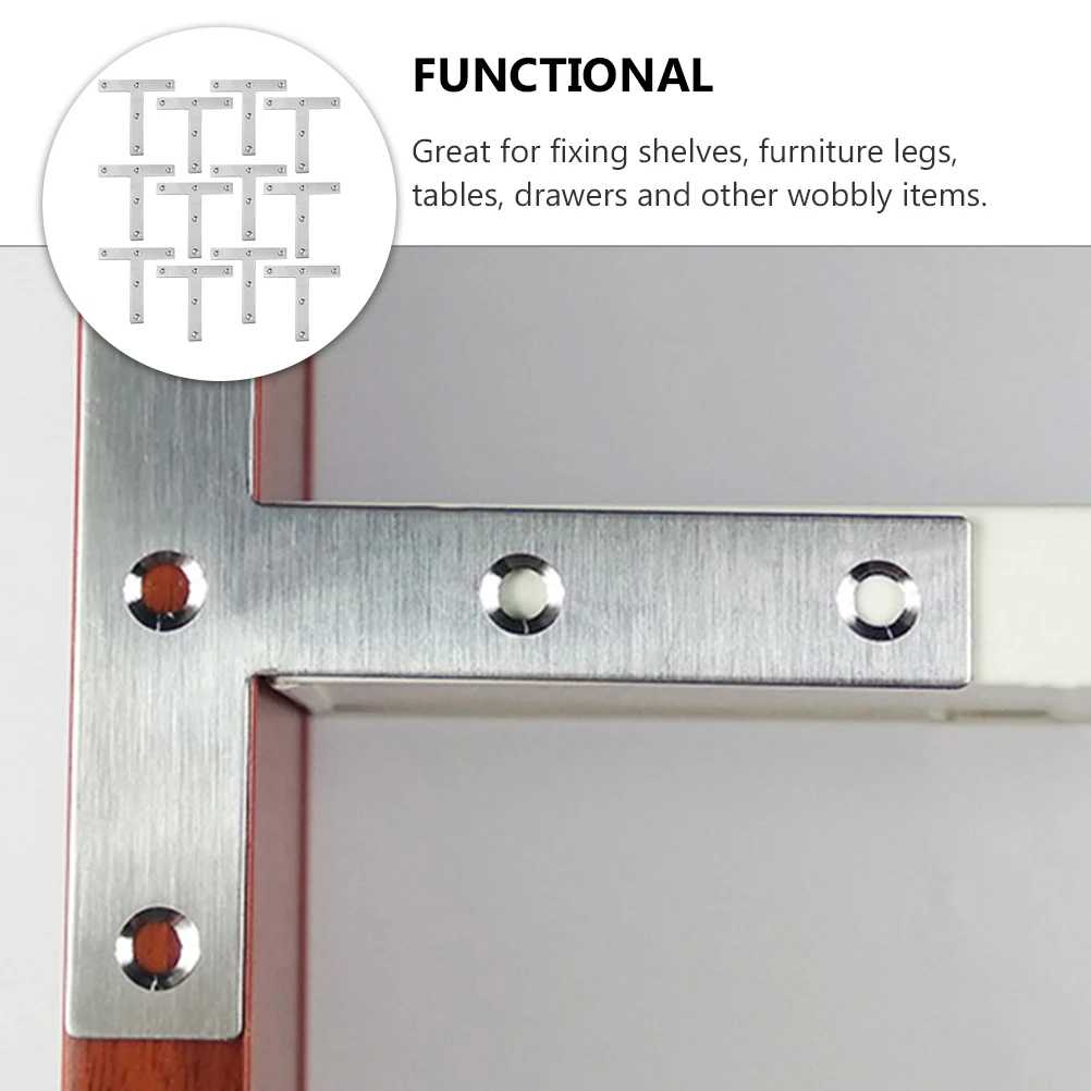 20 قطعة T نوع قوس الزاوية الفولاذ المقاوم للصدأ شقة إصلاح لوحة ل الأثاث إصلاح الأقواس تركيبات الأجهزة T شكل هدفين #4